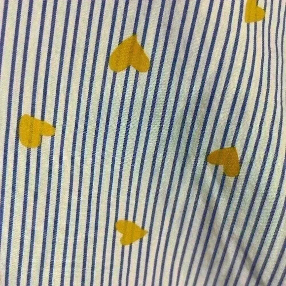 Talbots Button Up, Ruffle detail, Blue/White Stripe with Gold Hearts. Size Large - Picture 6 of 13